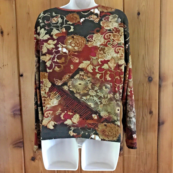 Chico's Long Sleeve Orange Fall Leaf Shirt Size 2 - Picture 6 of 7